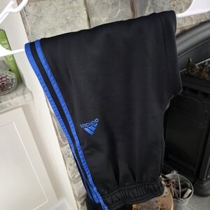 Adidas Black Track Pants with Blue Stripes